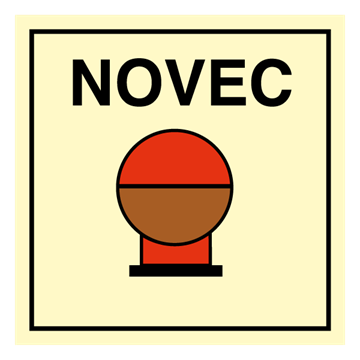Fixed Fire Extinguishing system NOVEC - IMO Fire Control sign. Foto.