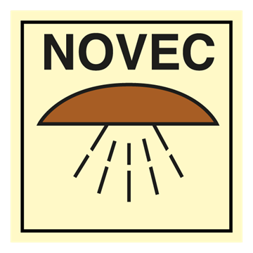 Space protected by NOVEC - IMO Fire Control sign. Foto.
