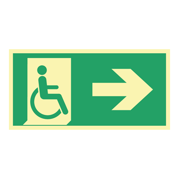 Nødutgang funksjonshemmede, pil høyre - Nødutgang skilt