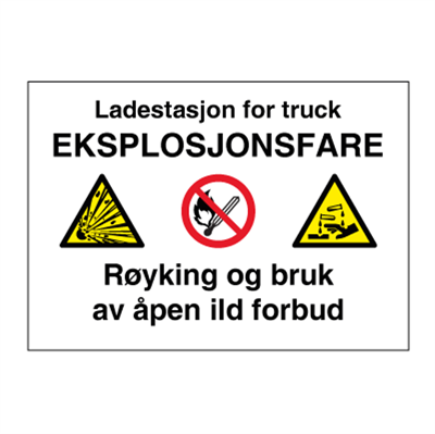 Ladestasjon for truck - Fareskilt. Foto.