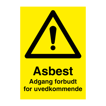 Asbest - Adgang forbudt skilt - Fareskilt. Foto.