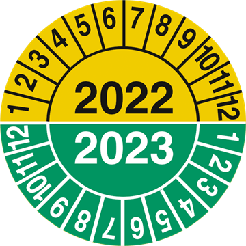 Kontrollmerker for 2022-2023 - Ø30 mm - Ark med 10 stk selvklebende etiketter. JO Safety Norge AS