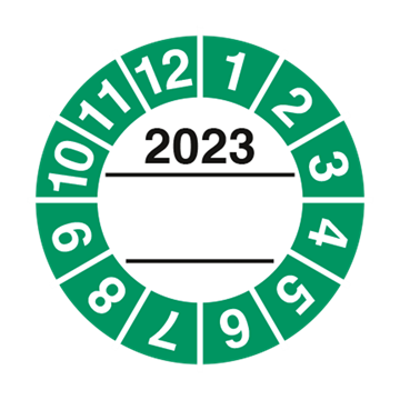 Kontrollmerker 2023 med tekstfelt, 10 selvklebende etiketter pr ark. Fra JO Safety Norge AS