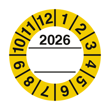 Kontrollmerker 2026 med tekstfelt, 10 selvklebende etiketter pr ark. Fra JO Safety Norge AS
