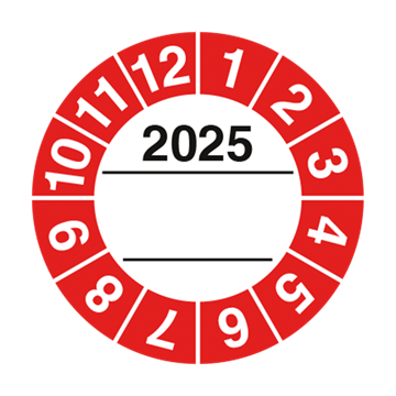 Kontrollmerker 2025 med tekstfelt, 10 selvklebende etiketter pr ark. Fra JO Safety Norge AS