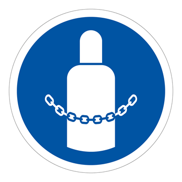 Gassflasker skal sikres stående skilt - Påbudsskilt - Flere varianter