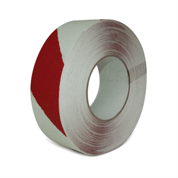 Bilde av sklisikker tape fra Denfoil. 50 mm i fargen rød/ hvit. 130734.  Foto.