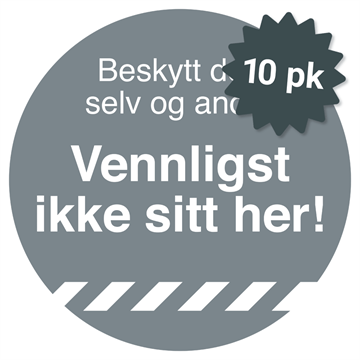 10 pk. med "Vennligst ikke sitt her"-klistremerker i Ø100 mm i grå farge. Rask levering fra JO Safety Norge. 