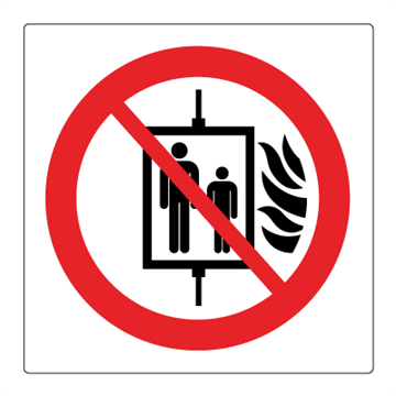 Bruk ikke heisen i tilfelle brann - forbudsskilt
