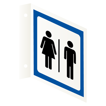 Dame og herre toalett skilt - Flaggskilt - Toalettskilt med piktogram. Foto.