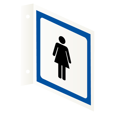 Dame toalett skilt - Flaggskilt - Toalettskilt med piktogram. Foto.