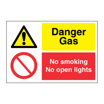 Danger Gas -No smoking - No open lights - IMO Combi sign - 200 x 300 mm. Foto.
