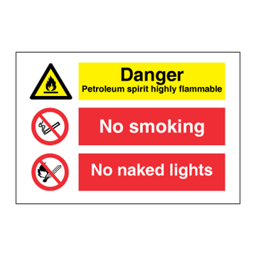 Danger Petroleum - No smoking - No naked lights - IMO Combi sign - 200 x 300 mm. Foto.