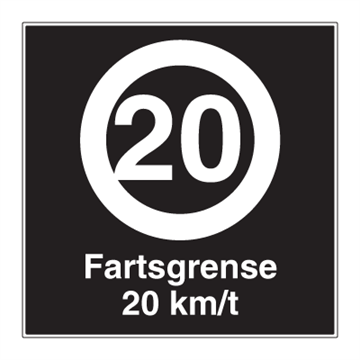 Fartsgrense 20km/t skilt - Privatrettslig forbudsskilt. Foto.