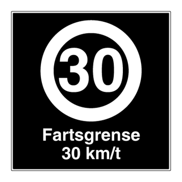 Fartsgrense 30 km/t skilt - Privatrettslig forbudsskilt. Foto.