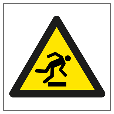 Floor level obstacle - IMO Hazard and Warning sign. Photo.