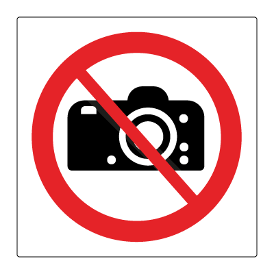 Fotografering forbudt gulvskilt - Sklisikker asfaltfolie til gulvet. Foto.