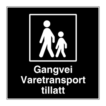 Gangvei skilt - Varetransport tillatt - Privatrettslig opplysningsskilt. Foto. 
