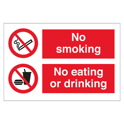 No smoking - No eating or drinking - IMO Combi sign - 200 x 300 mm. Foto.