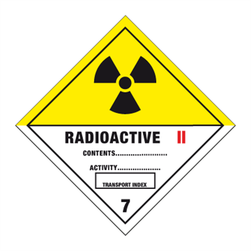 Fareseddel klasse 7B - Radioaktivt materiale. Foto.