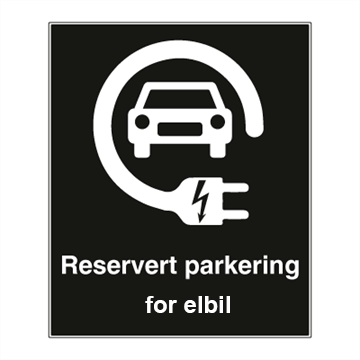Reservert parkering for elbil skilt - Privatrettslig parkeringsskilt. Foto.