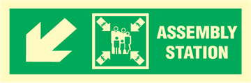Assembly station arrow down to corner - exit sign