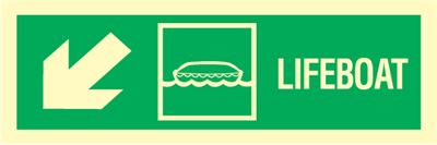 Lifeboat arrow  down left - exit sign