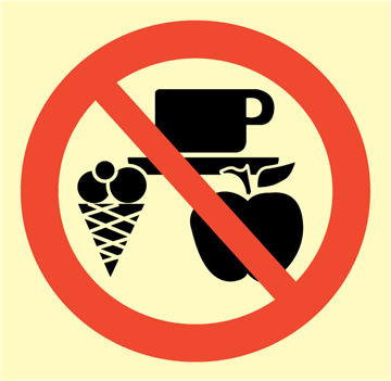 No eating or drinking in this area - Prohibition Signs
