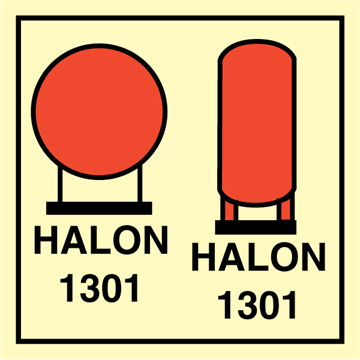 Halon 1301 placed in protected area - Fire Control Signs