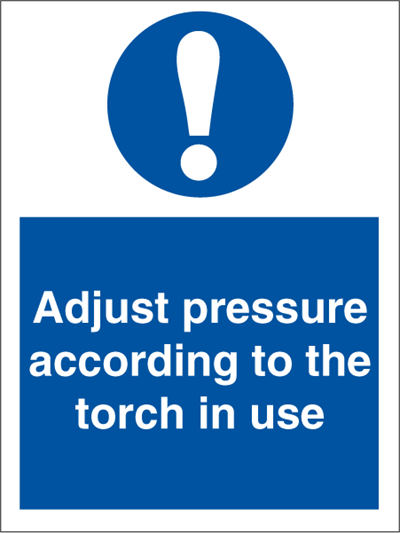 Adjust pressure according to - Mandatory Signs