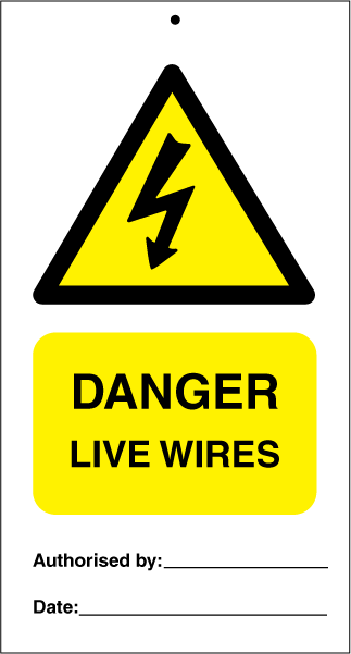 Danger live wires (pk. a' 10 stk.) - IMO Tie Tags. Foto.