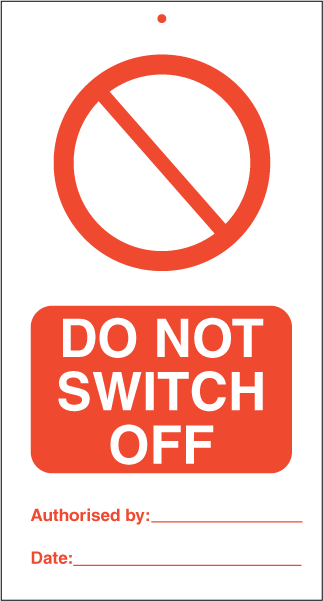 Do not switch off (pk. a' 10 stk.) - IMO Tie Tags. Foto.