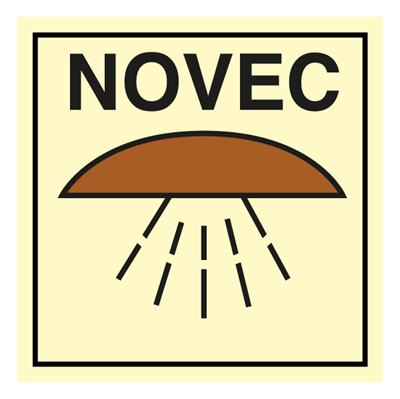 Space protected by NOVEC - IMO Fire Control sign. Foto.