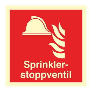 Sprinkler stoppventil - Brannskilt