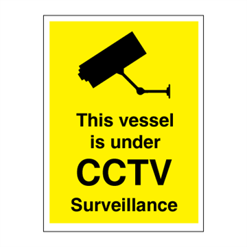 This vessel is under CCTV surveillance - 350 x 300 mm - ISPS Code. Foto.